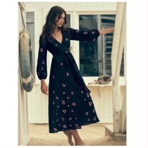 MISA Los Angeles Georgie Wrap Midi Dress Black Sz XS bohochic